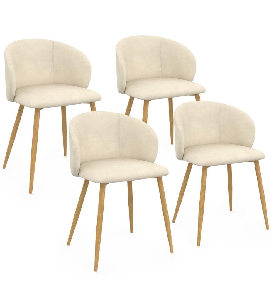 Lot de 4 Chaises Léona velours crème et pieds métal bois