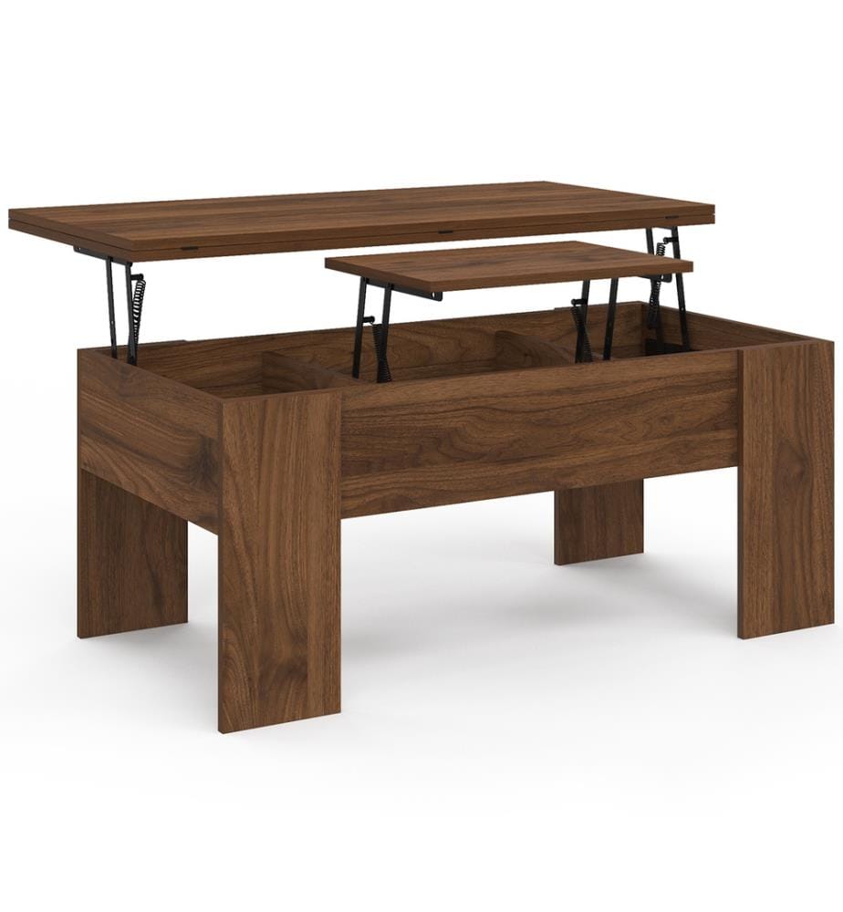 Table basse relevable et dépliante - Brun effet noyer