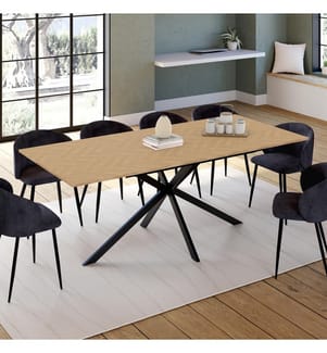 Table repas extensible Spider 160-200cm plateau effet chevron - Brun et Noir