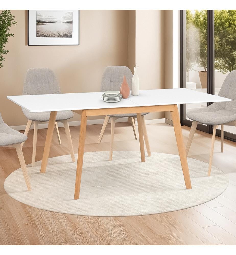 Table repas pliable 80-160 cm - Blanc et Brun