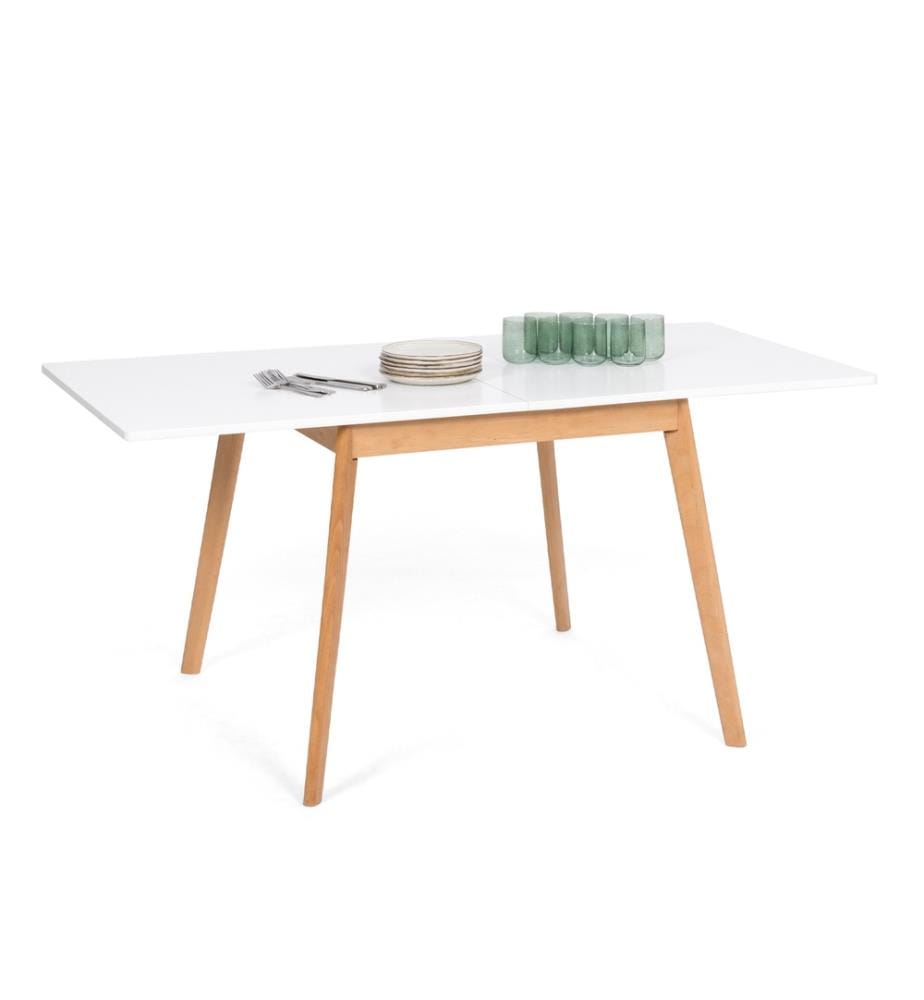 Table repas pliable 80-160 cm - Blanc et Brun