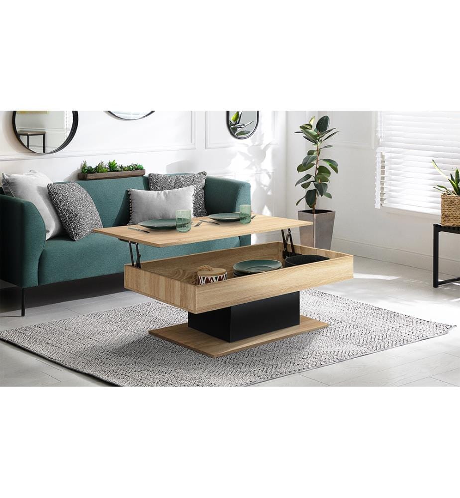 Table Basse Tania 110 x 60 x 40 - 53 cm - Bois & Noir