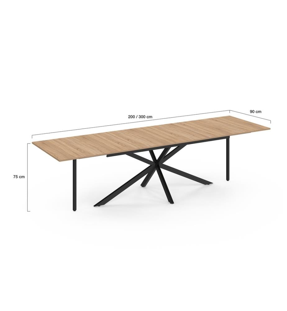Spider 200-300cm wood and black extendable dining table