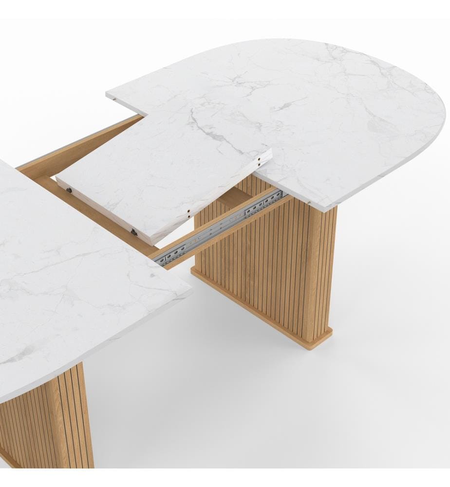 Marceau 160-200cm extendable dining table with rounded top - White and Brown marble effect top