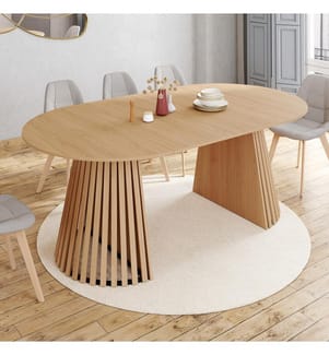 Table à manger ronde extensible Camélia bois et pied lattes Ø110-200cm