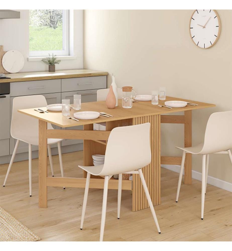 Table à manger dépliable Faustine avec rangement intégré bois et lattes 150cm