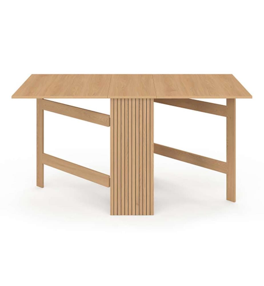 Table à manger dépliable Faustine avec rangement intégré bois et lattes 150cm