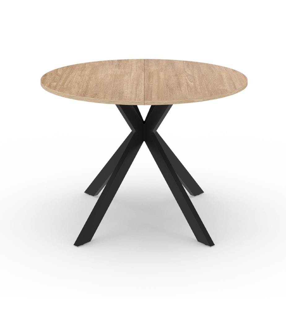 Table repas extensible Spider 110-200cm plateau rond bois - Brun et Noir