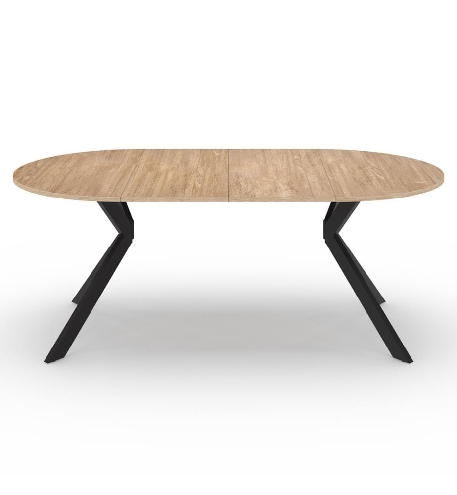 Table repas extensible Spider 110-200cm plateau rond bois - Brun et Noir