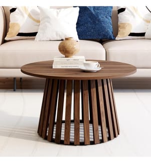 Table basse ronde Camélia pied lattes Ø70cm - Brun