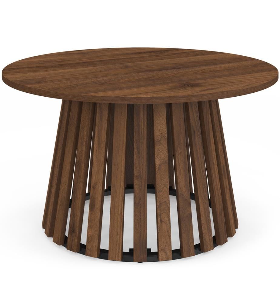 Table basse ronde Camélia pied lattes Ø70cm - Brun