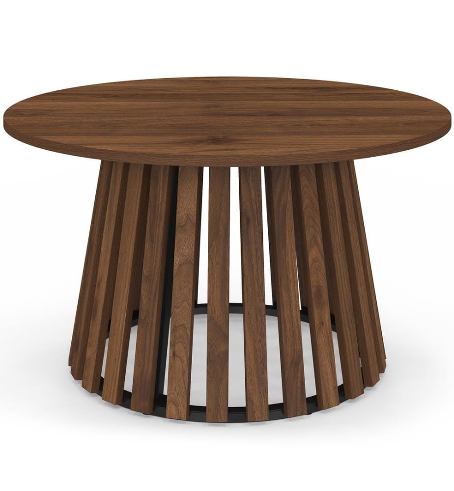 Table basse ronde Camélia pied lattes Ø70cm - Brun