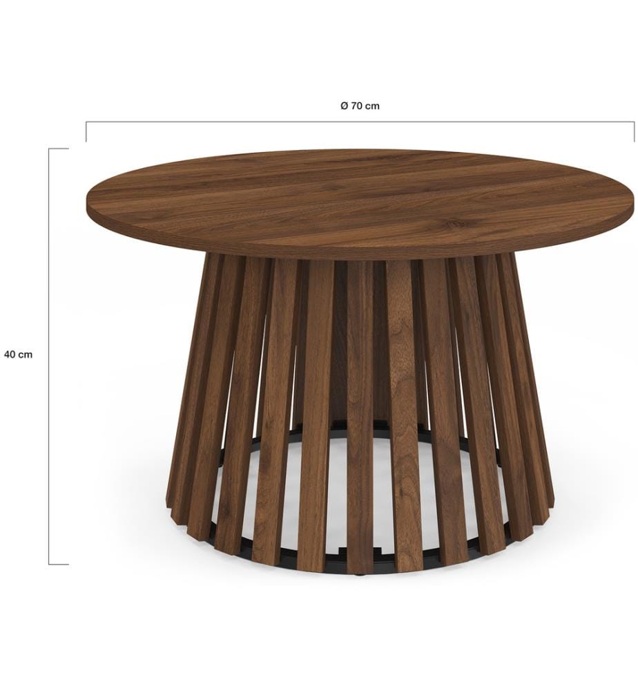 Table basse ronde Camélia pied lattes Ø70cm - Brun