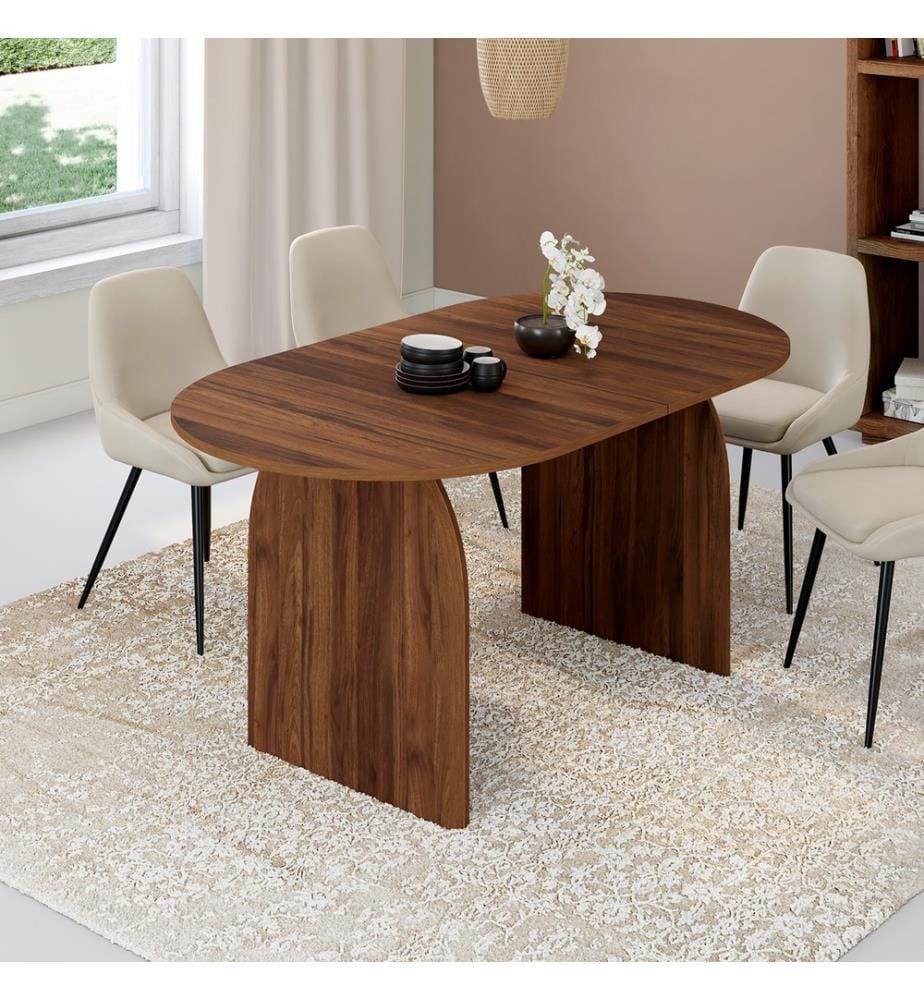 Table à manger Japandi effet bois noyer 160cm 