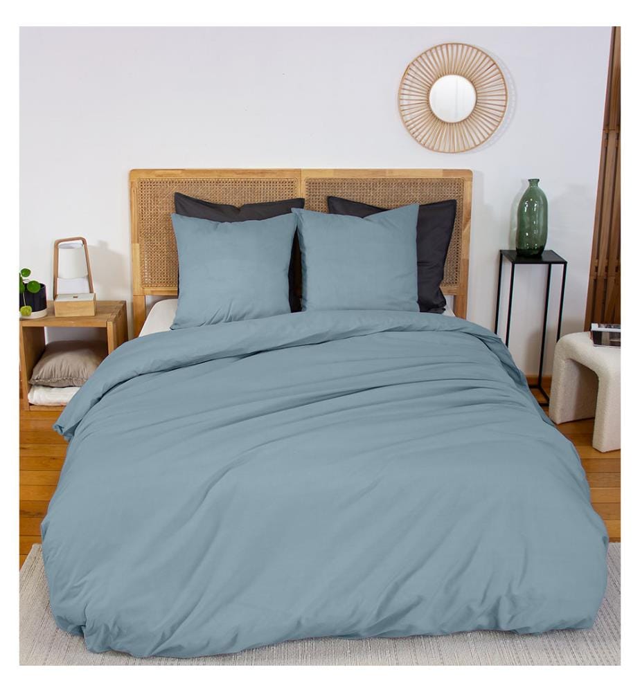 Set copripiumino 3 pezzi 240x220cm 100% cotone percalle 65 fili - Blu fumo