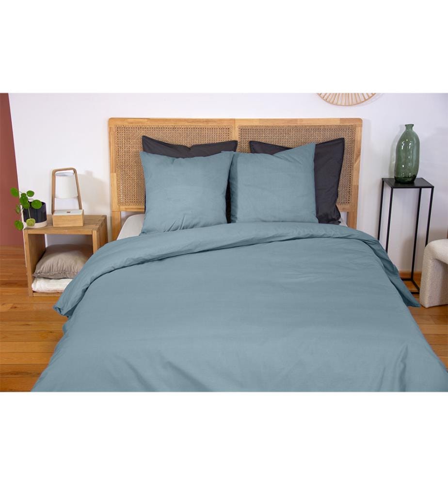Set copripiumino 3 pezzi 240x220cm 100% cotone percalle 65 fili - Blu fumo