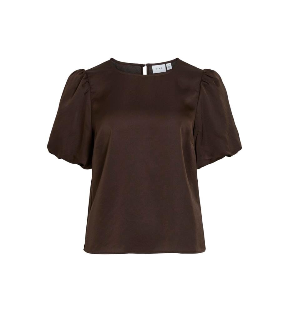 Viellette 2/4 Satin Puff Top - Coffee-Bean