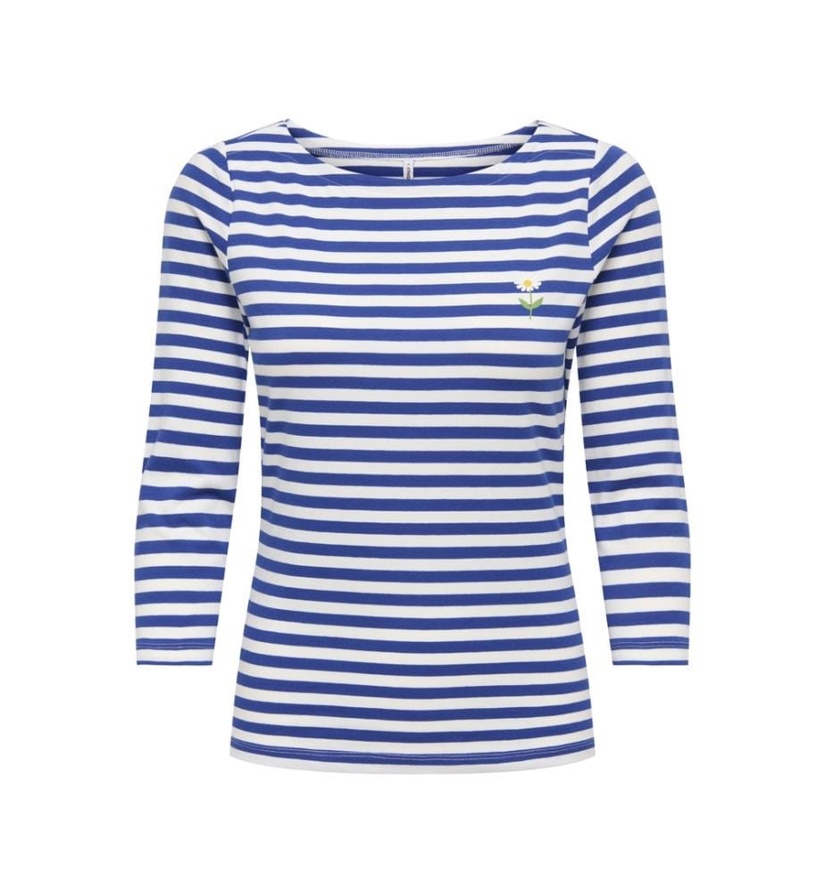 T-shirt - Nuage dansant bleu mazarine avec imprimé marguerite