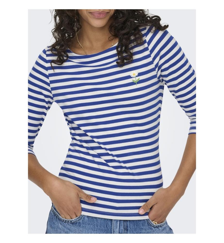 T-shirt - Nuage dansant bleu mazarine avec imprimé marguerite
