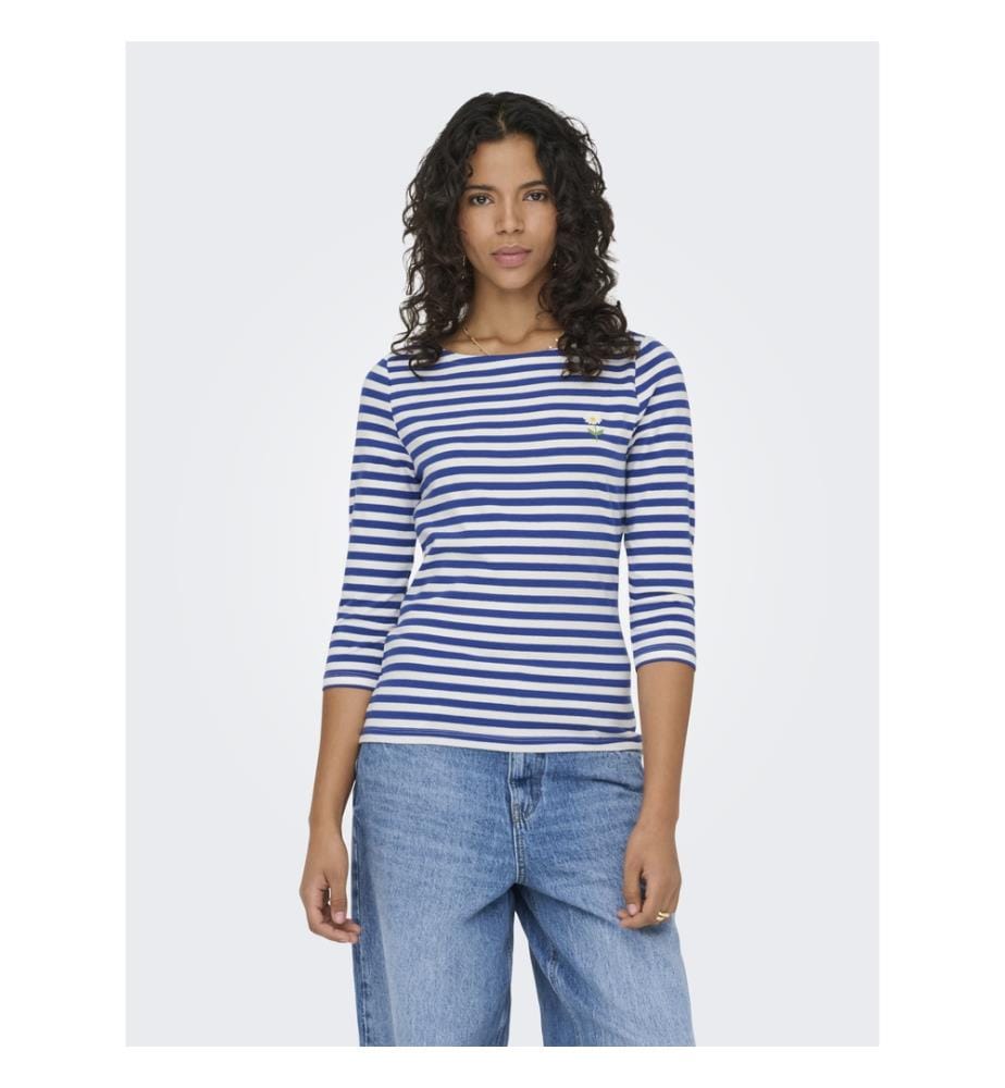 T-shirt - Nuage dansant bleu mazarine avec imprimé marguerite