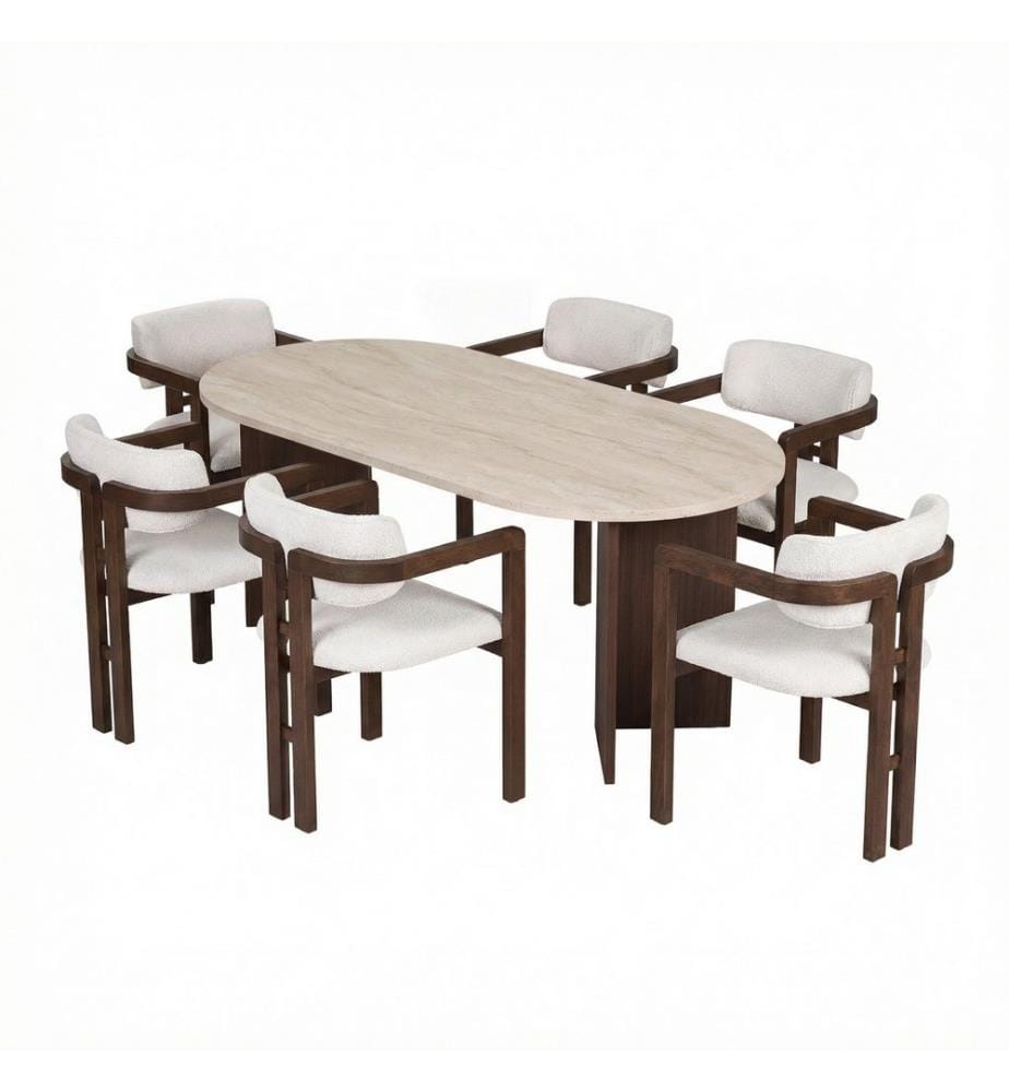 Ensemble table et chaises (7 pièces) - Travertin
