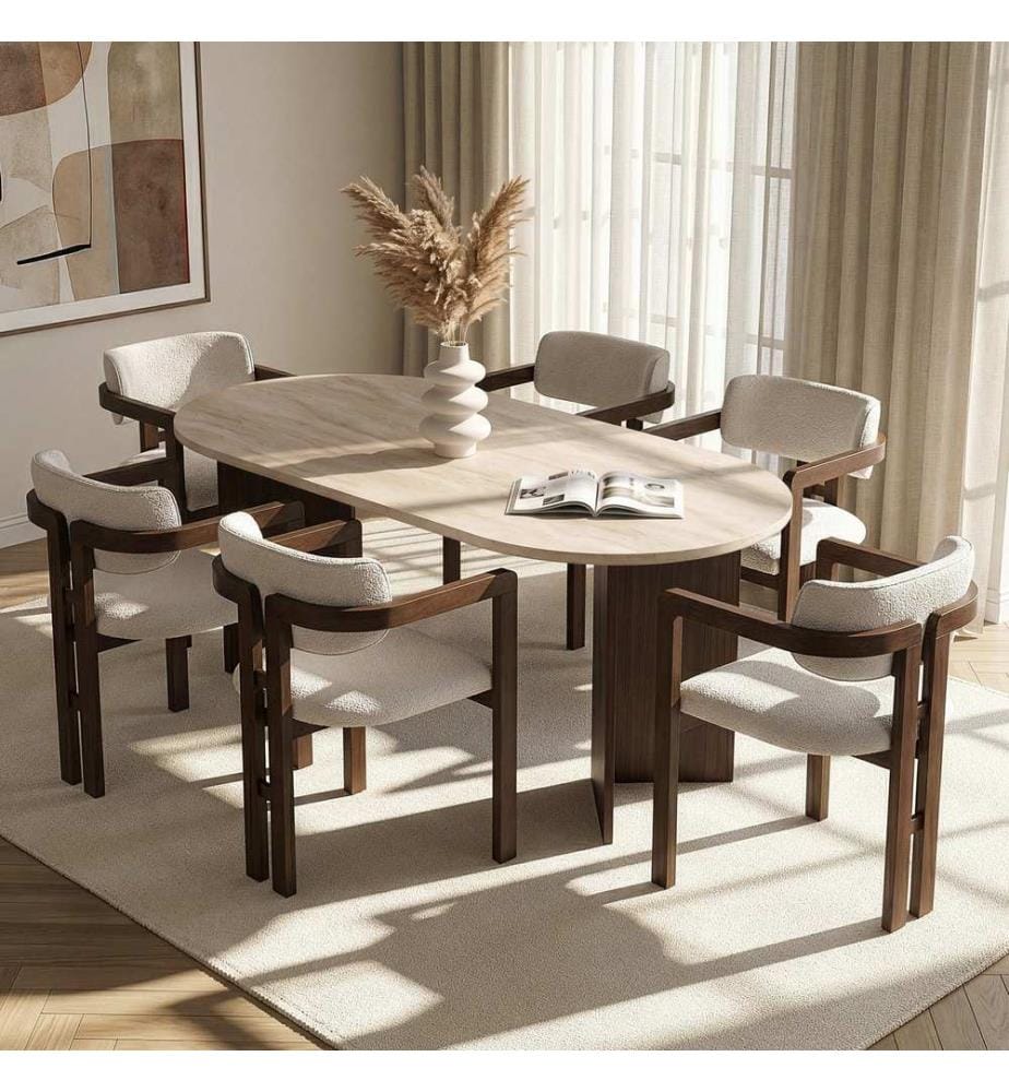 Ensemble table et chaises (7 pièces) - Travertin