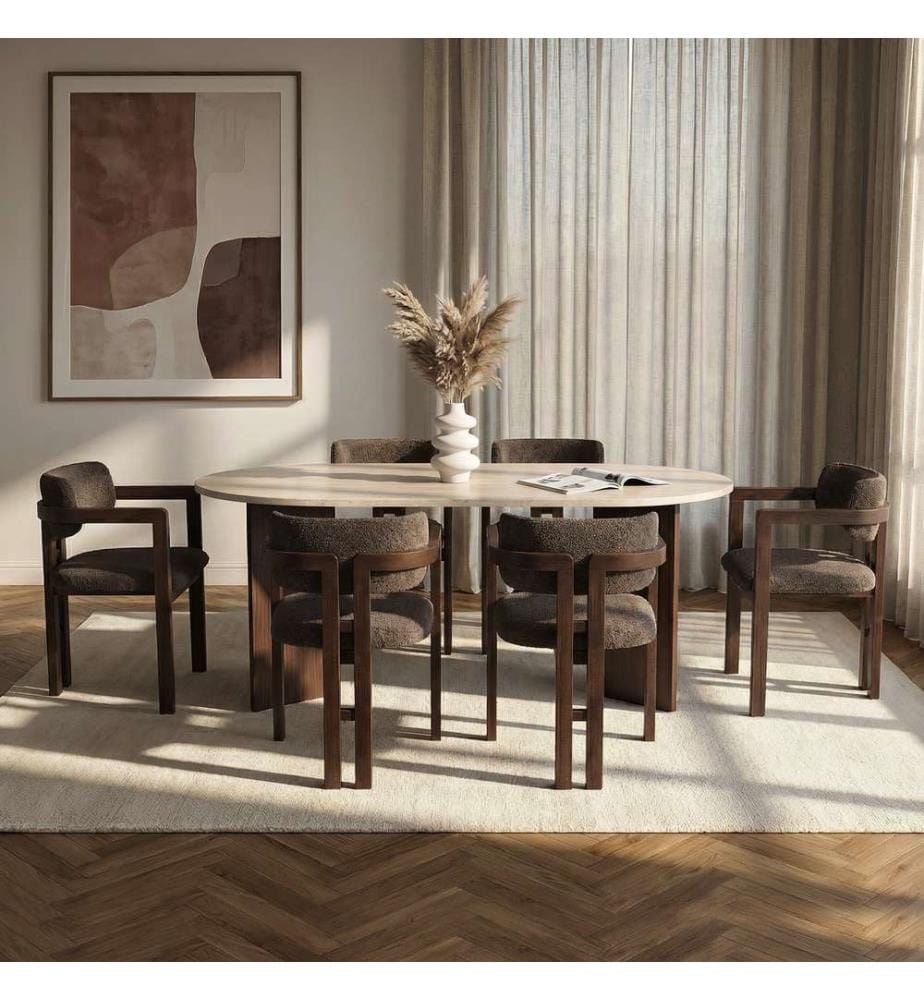 Ensemble table et chaises (7 pièces) - Travertin