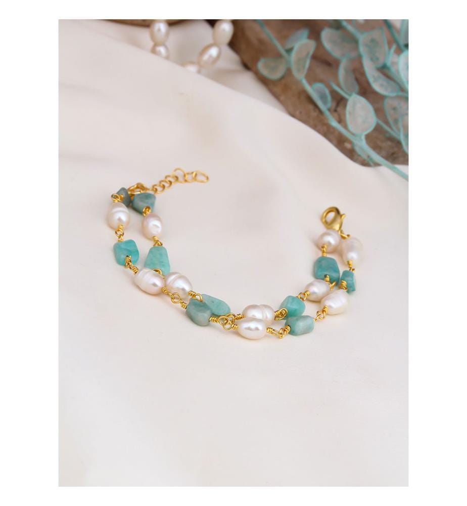 Aquamarine and Pearl Bracelet - Blue and White