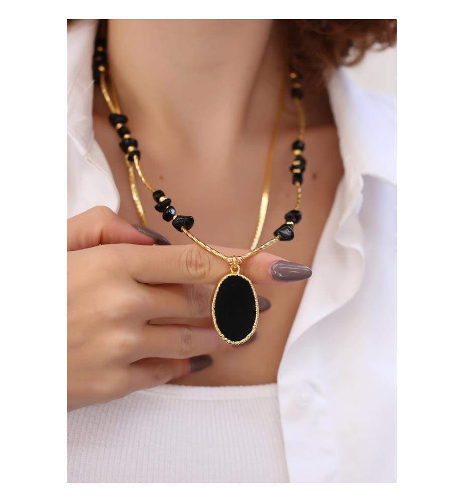 Onyx and Agate Necklace - Black