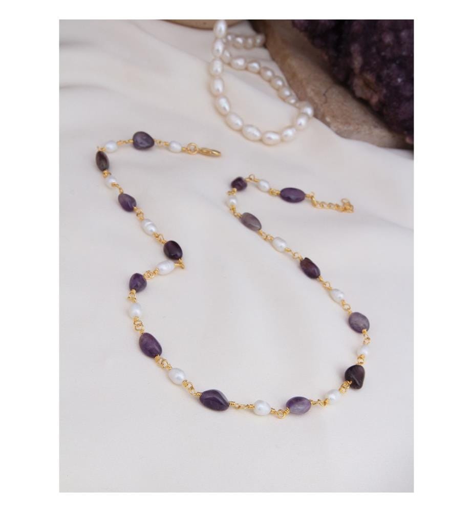 Amethyst and Pearl Necklace - Purple and White