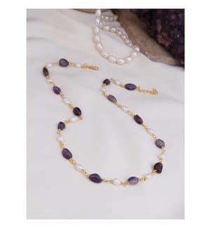Amethyst and Pearl Necklace - Purple and White