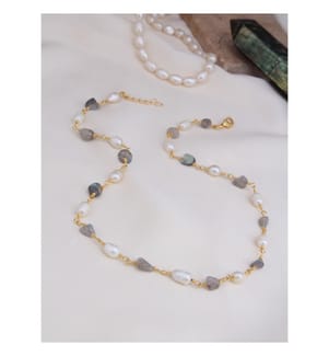 Labradorite and Pearl Necklace - Gray and White