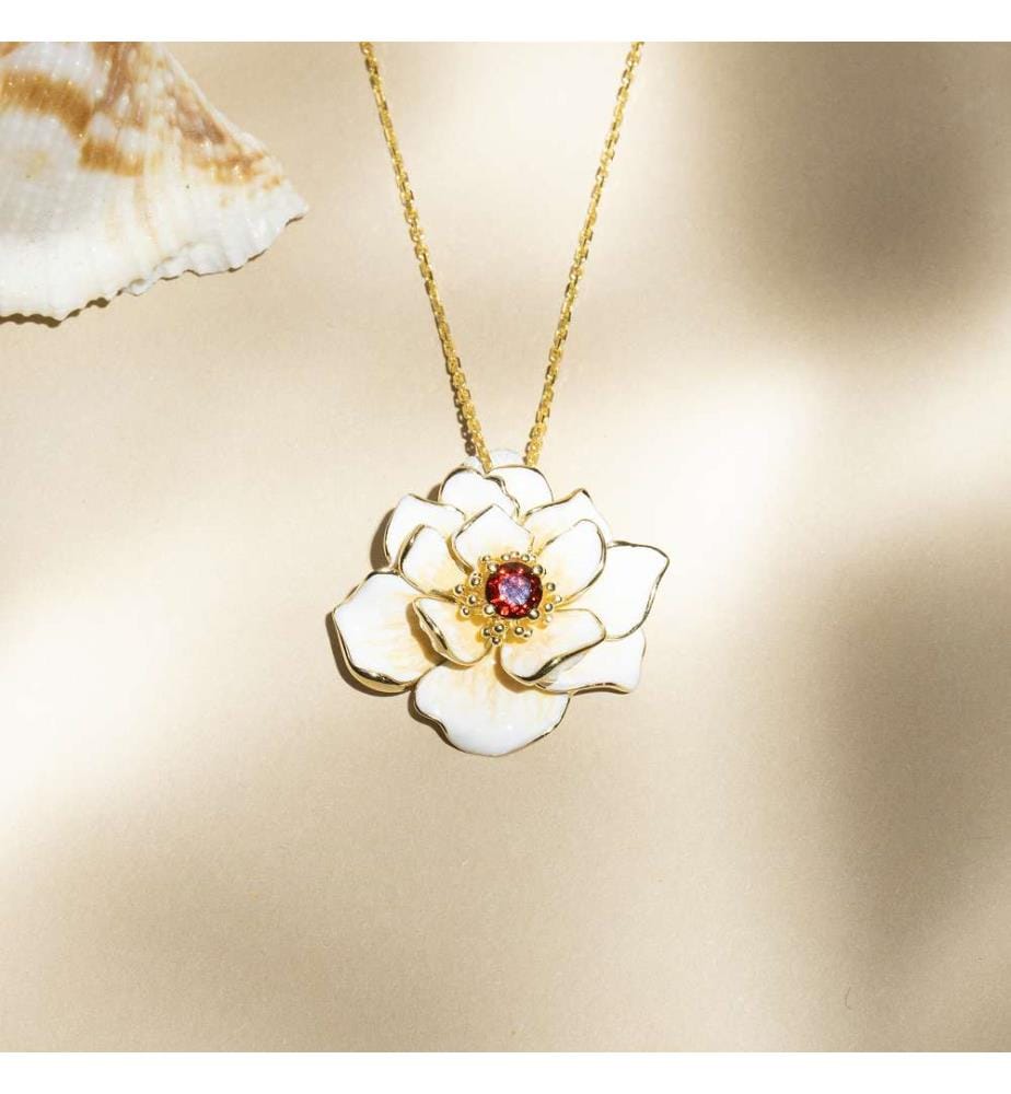 Fleur flamboyante pendant - Yellow gold 375/1000
