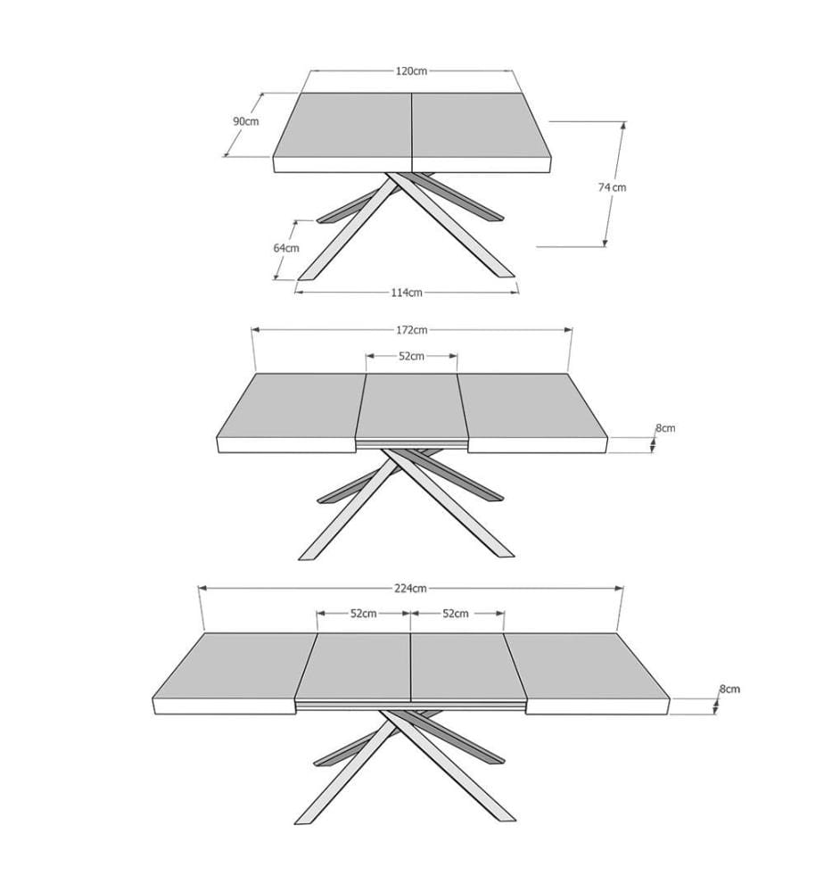 Ausziehtisch 90 x 120-224 cm Karida - Grau und Weiss