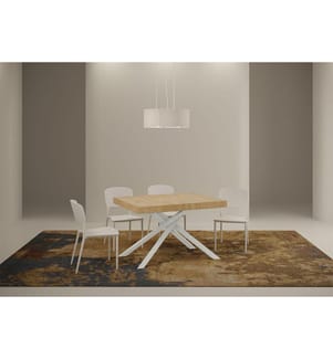 Ausziehtisch 90 x 120-224 cm Karida - Eiche mit Weissem Eisenrahmen