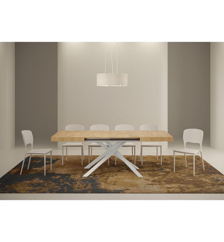 Ausziehtisch 90 x 120-224 cm Karida - Eiche mit Weissem Eisenrahmen