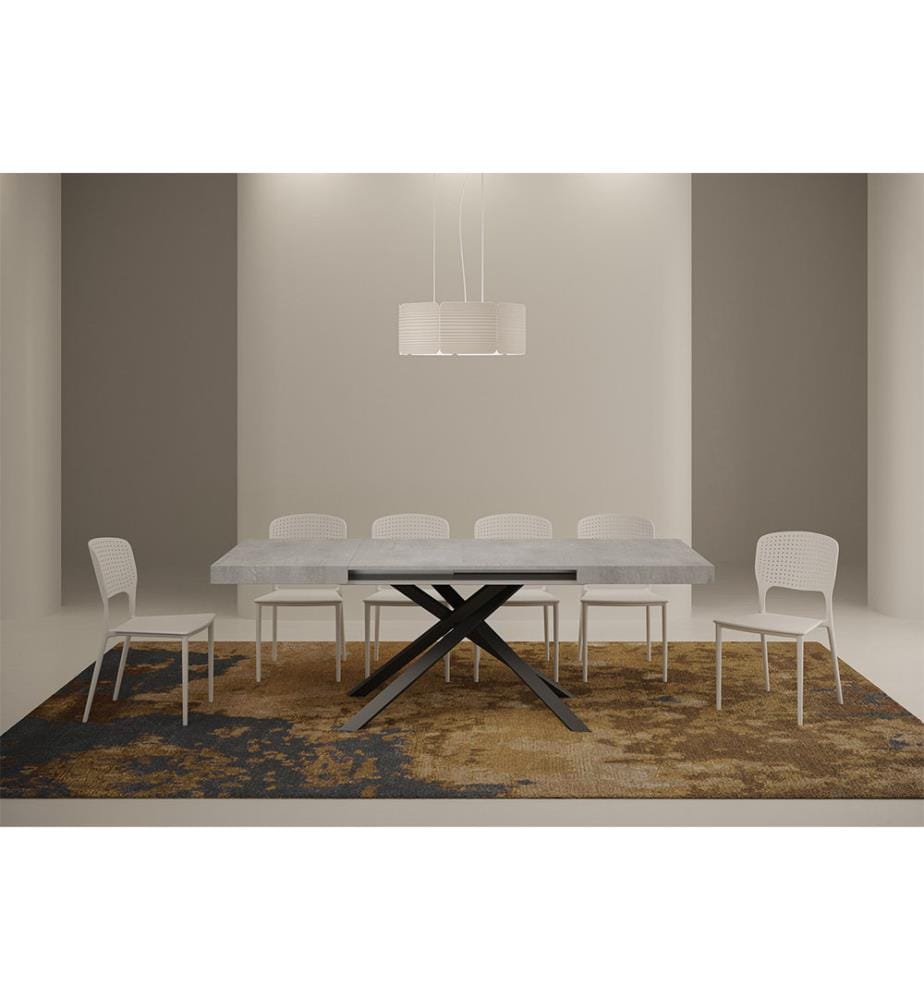 Ausziehtisch 80 x 120-204 cm Karida - Zementgrau mit Anthrazitfarbenem Eisenrahmen