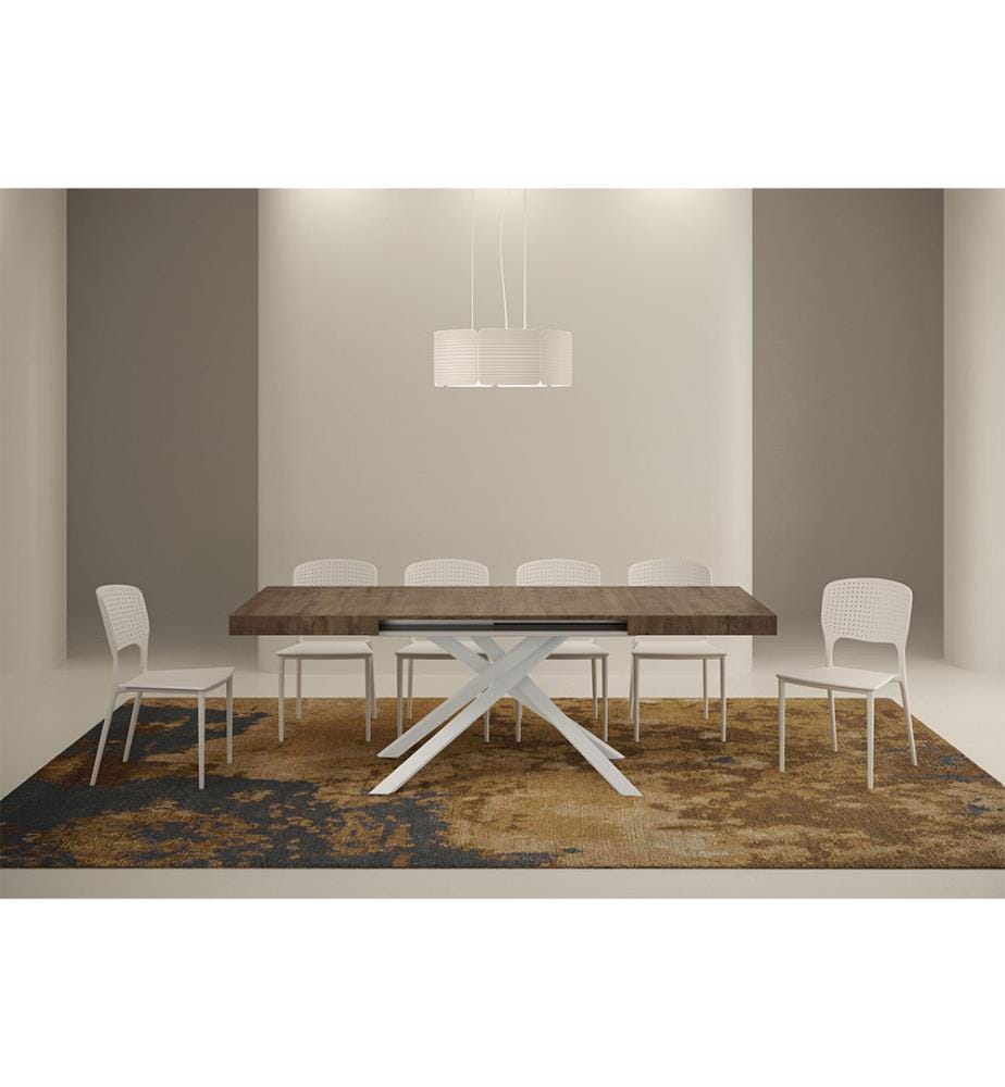 Ausziehtisch 80 x 120-204 cm Karida - Nussbaumbraun mit Weissem Eisenrahmen