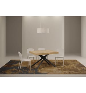 Ausziehtisch 80 x 120-204 cm Karida - Eiche mit Anthrazitfarbenem Eisenrahmen