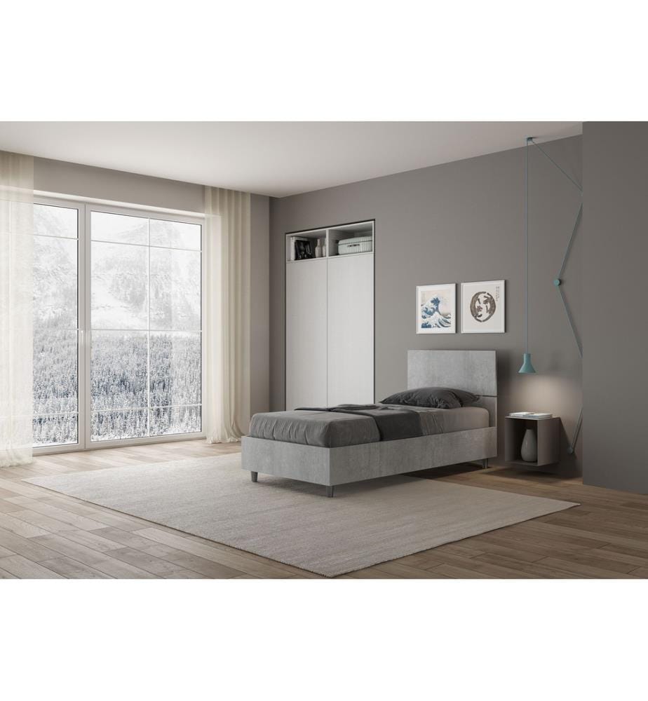 Bett mit Bettkasten 80x190 gerades Kopfteil Zement Demas