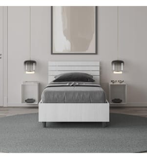 Bett mit Bettkasten 80x200 gerades Kopfteil mit Holzlatten Esche weiss Ankel
