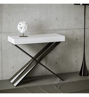 Ausziehbarer Konsolentisch 90 x 40-300 cm Diago - Weiss mit Anthrazitfarbenem Eisenrahmen