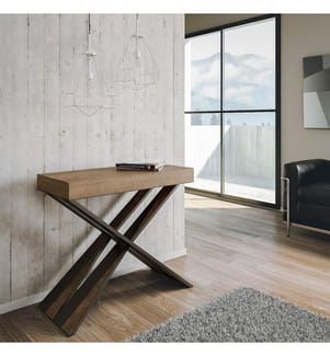 Ausziehbarer Konsolentisch 90 x 40-300 cm Diago - Nussbaumbraun mit Anthrazitfarbenem Eisenrahmen