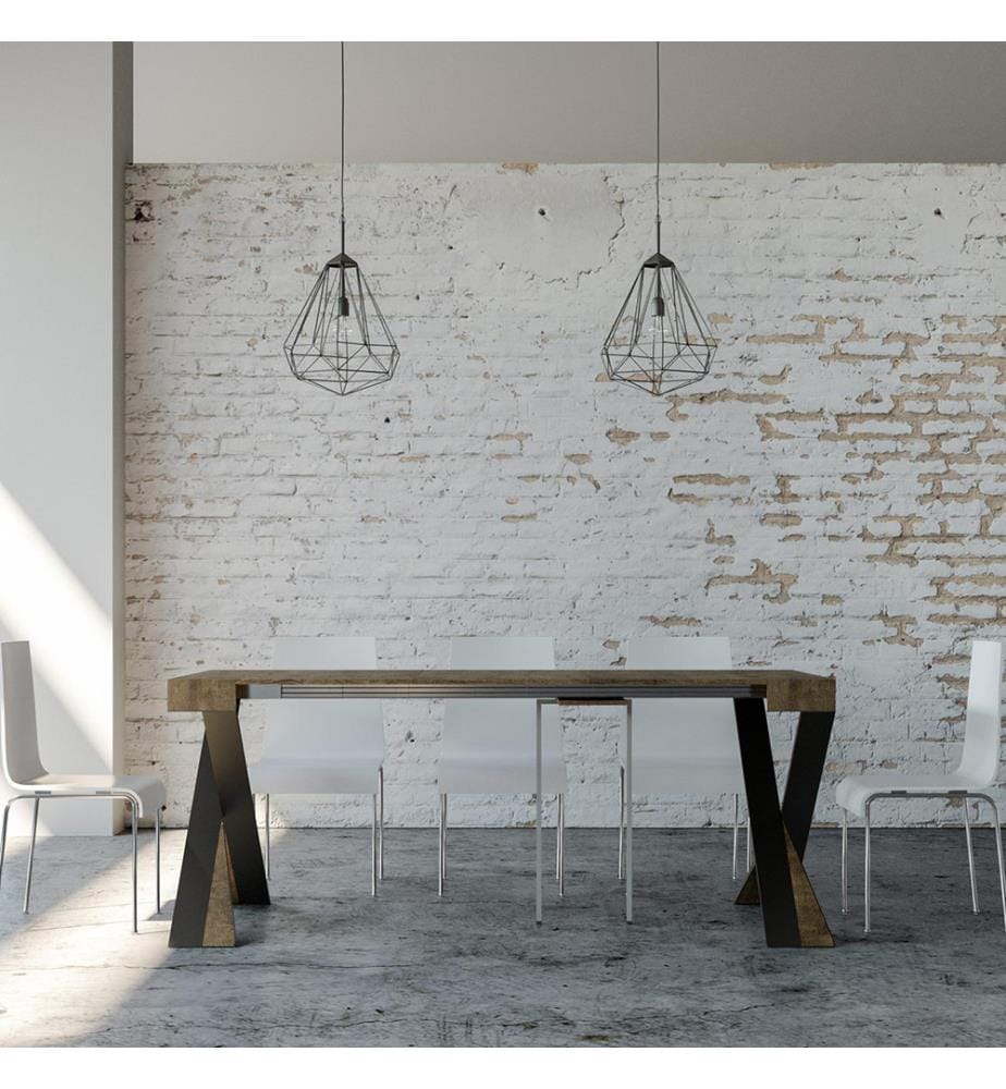 Console Extensible 90 x 40-300 cm Diago - Brun Noyer avec Cadre en Fer Anthracite