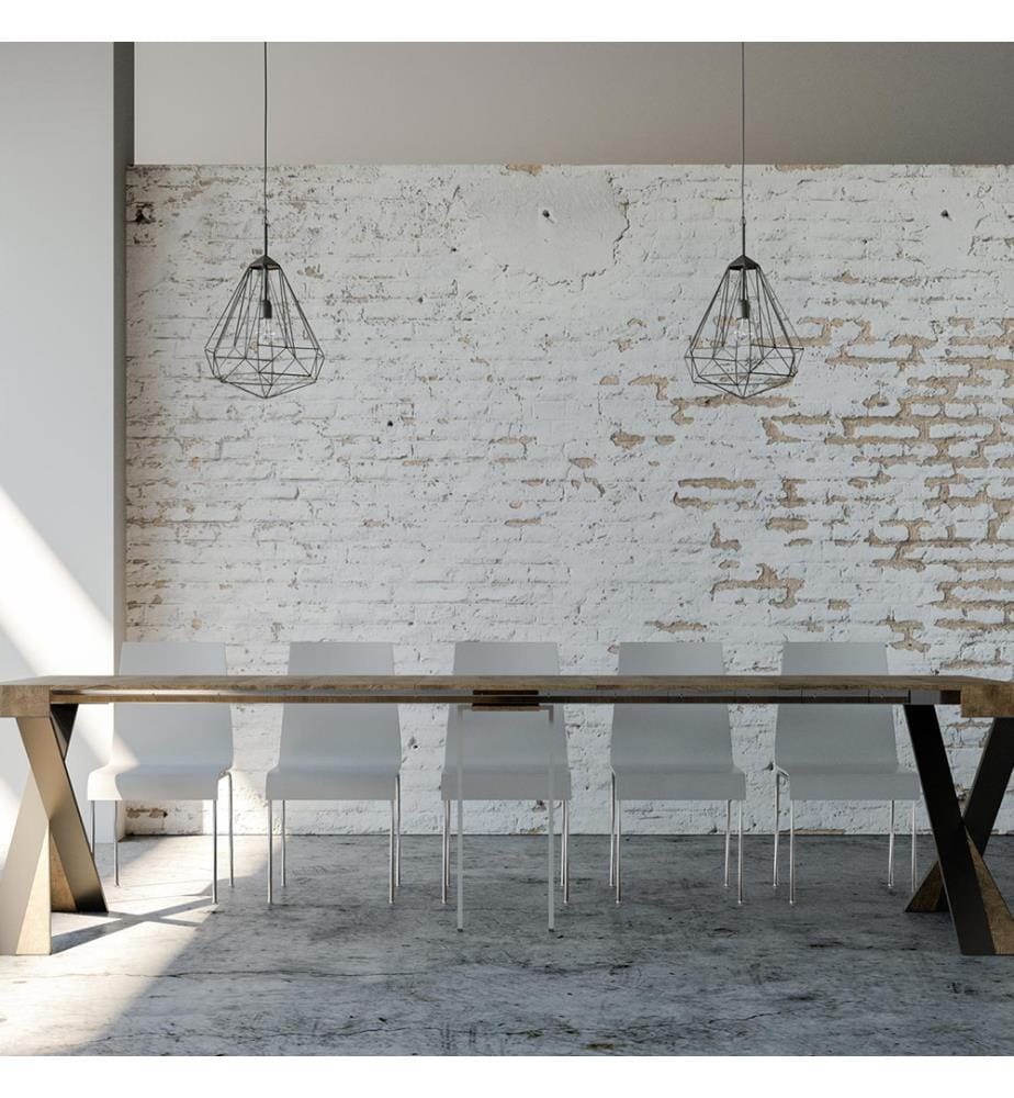 Console Extensible 90 x 40-300 cm Diago - Brun Noyer avec Cadre en Fer Anthracite