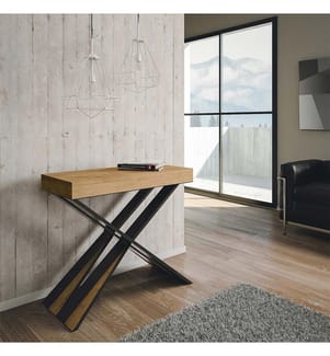 Ausziehbarer Konsolentisch 90 x 40-300 cm Diago - Eiche mit Anthrazitfarbenem Eisenrahmen