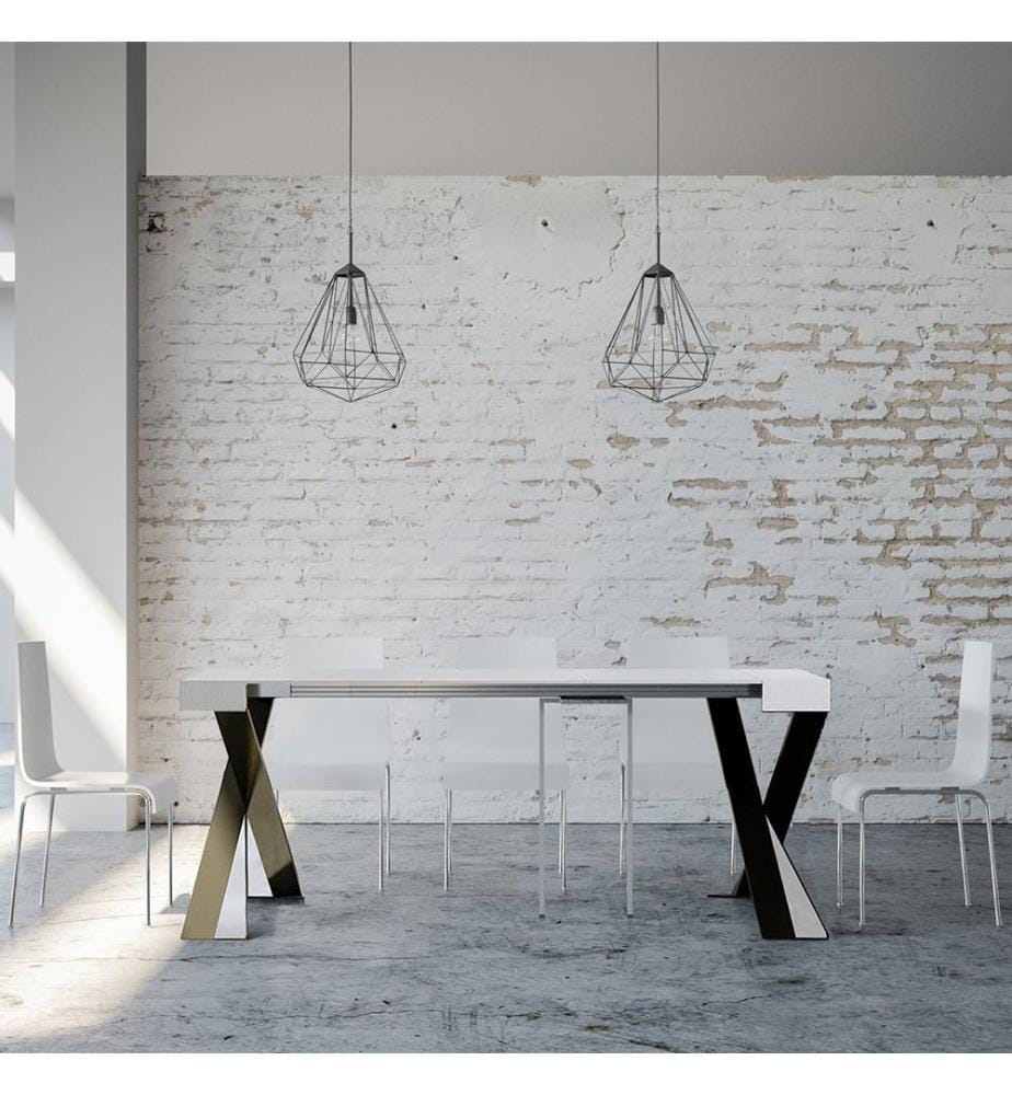 Auszieh-Konsole Diago Small 90-196x40 cm - Esche Weiss und Anthrazit