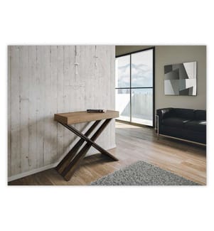 Ausziehbarer Konsolentisch 90 x 40-196 cm Diago Small - Nussbaumbraun mit Anthrazitfarbenem Eisenrahmen