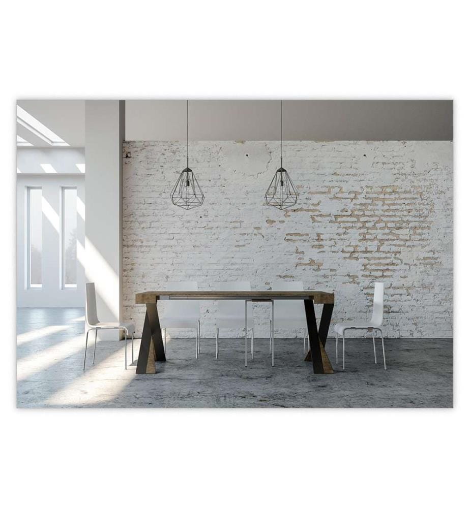 Console Extensible 90 x 40-196 cm Diago Small - Brun Noyer avec Cadre en Fer Anthracite