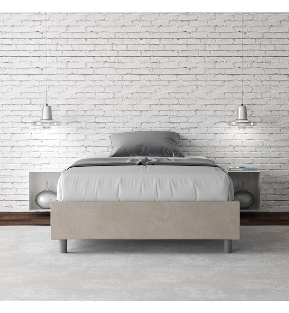 Gepolstertes Bett mit Bettkasten 100x190 mit Mikrofaserbezug Sandfarbe Azelia